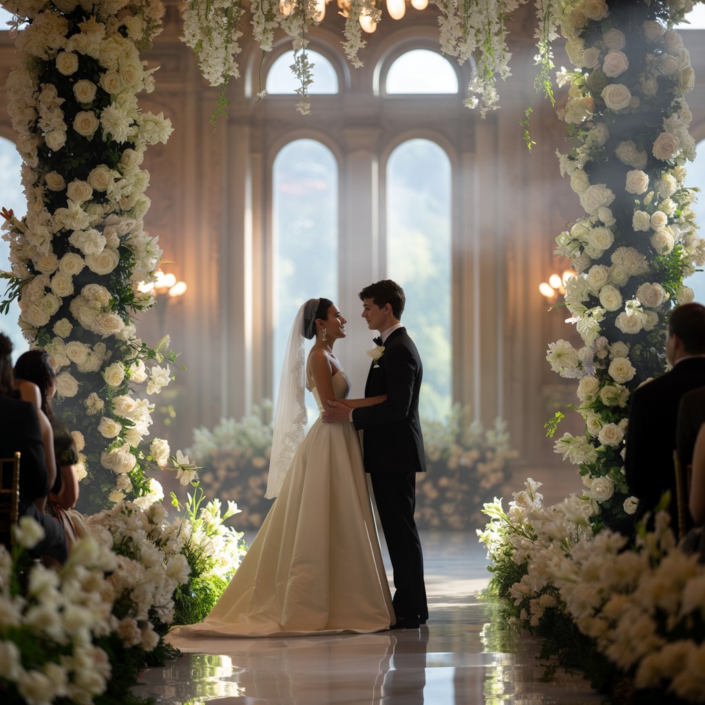 Bruiloft decoratie met elegante bloemstukken